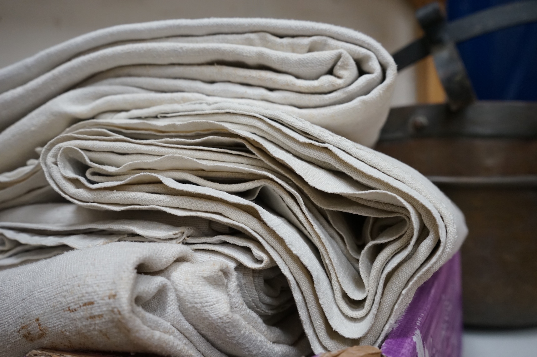 Six coarse French provincial linen sheets
